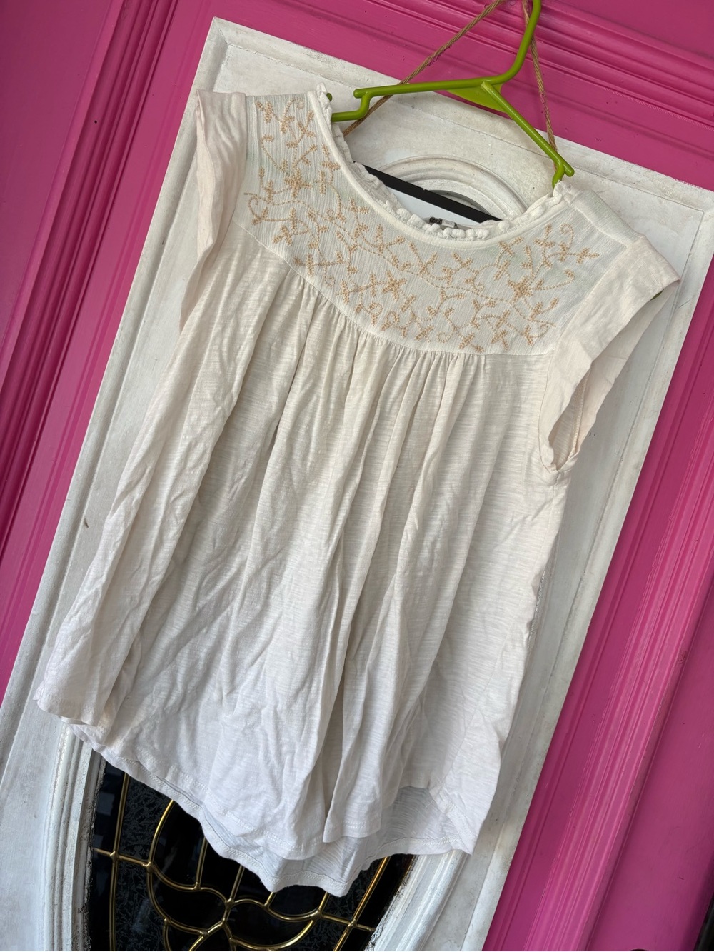 Lucky Brand Cream Embroidered Sleeveless Peasant Top - Picture 2 of 5